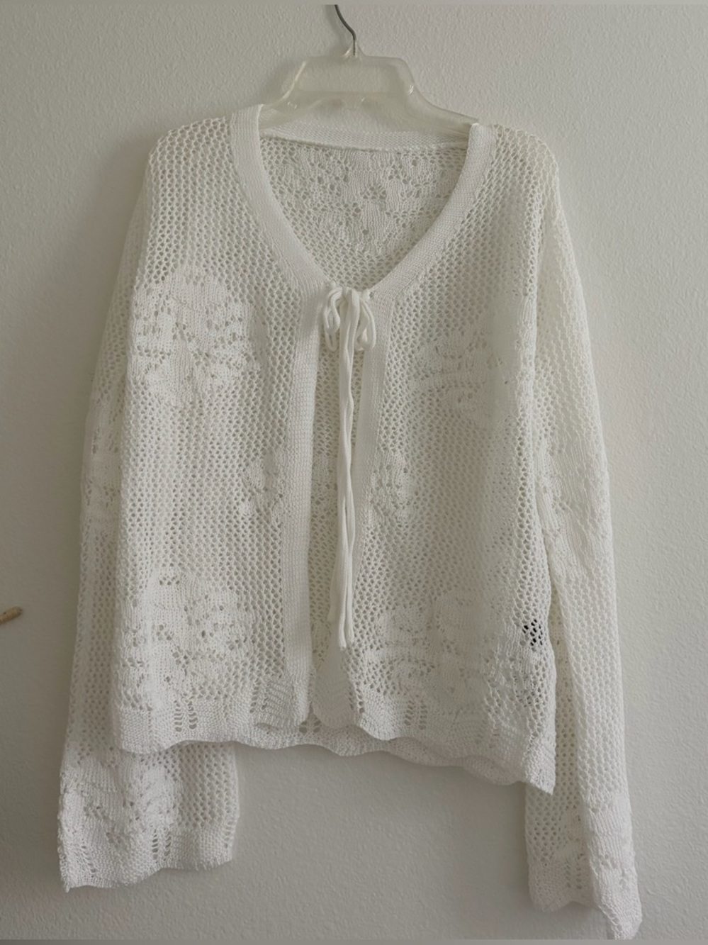 SHEIN White Crochet Tie Cardigan